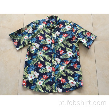 Camisa Havaí com Impressão de Algodão Masculino